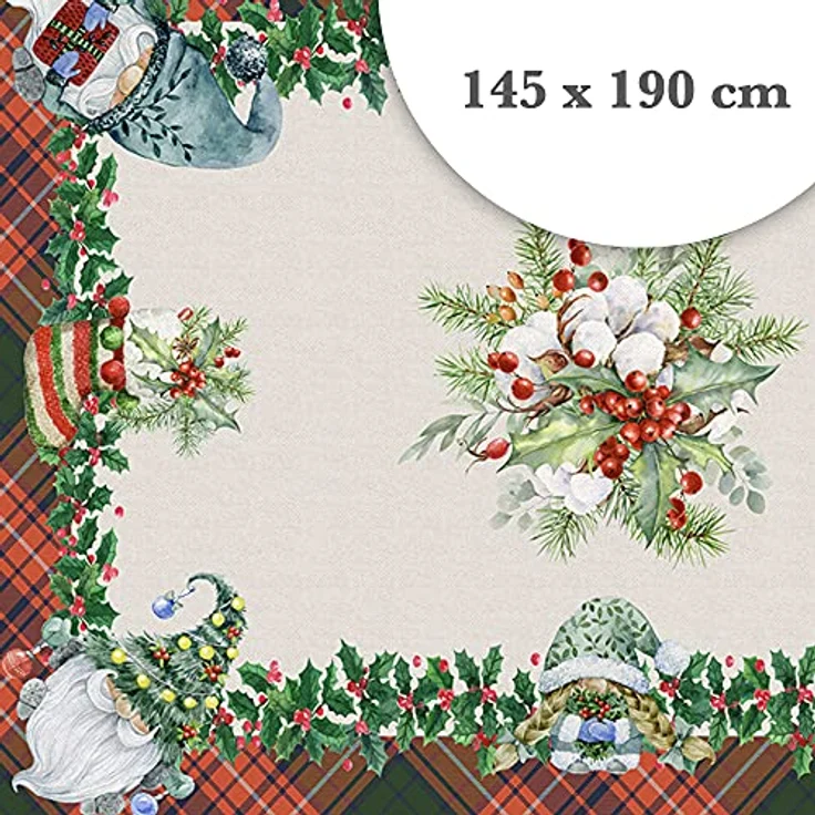 PENSIERI DELICATI, Tischdecke 145 x 190 cm, 100% Panama Baumwolle Tischdecke für 6 Personen, Hochauflösender Digitaldruck, Santa Tartan Fantasy, Rechteckige Tischdecke, Made in Italy – Bild 2