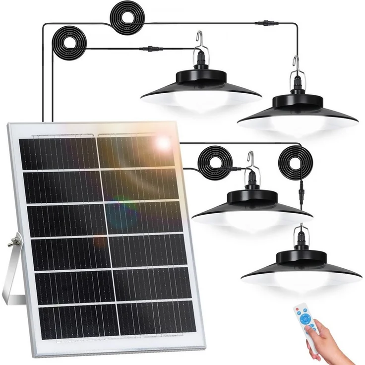 LMaxhome LED Solarleuchte Hängelampen Solar Deckenleuchte Outdoor, 5 Modi mit Fernbedienung IP65, Trennbar - 4 Lampen (Neu verbessert), LED fest integriert, Warmweiß/Kaltweiß Wahlbar, mit Bewegungsmelder und 5m Kabel, Solarlampe für Garten, Terrasse – Bild 1