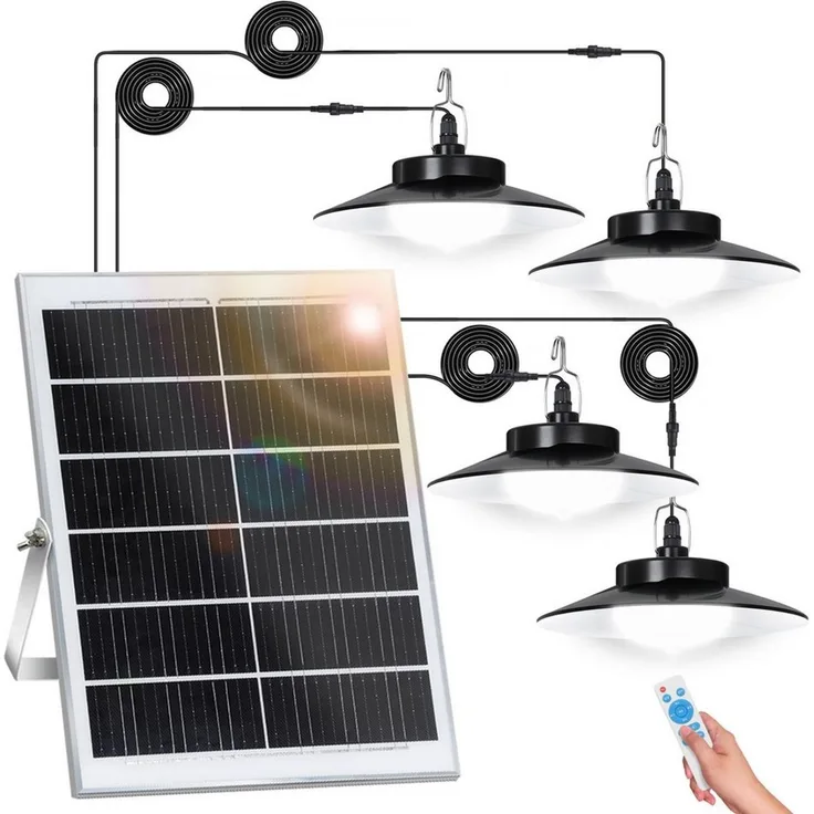 LMaxhome LED Solarleuchte Hängelampen Solar Deckenleuchte Outdoor, 5 Modi mit Fernbedienung IP65, Trennbar - 4 Lampen (Neu verbessert), LED fest integriert, Warmweiß/Kaltweiß Wahlbar, mit Bewegungsmelder und 5m Kabel, Solarlampe für Garten, Terrasse