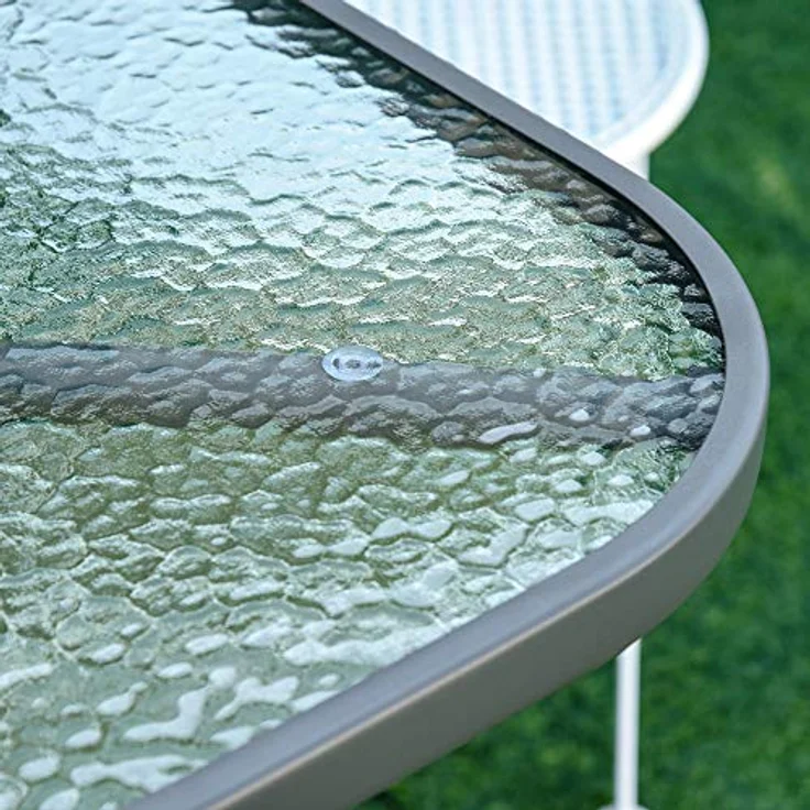 Outsunny Gartentisch, Grau, Metall mit gehärteter Glasplatte, 120x80x70 cm, inkl. Schirmöffnung – Bild 9