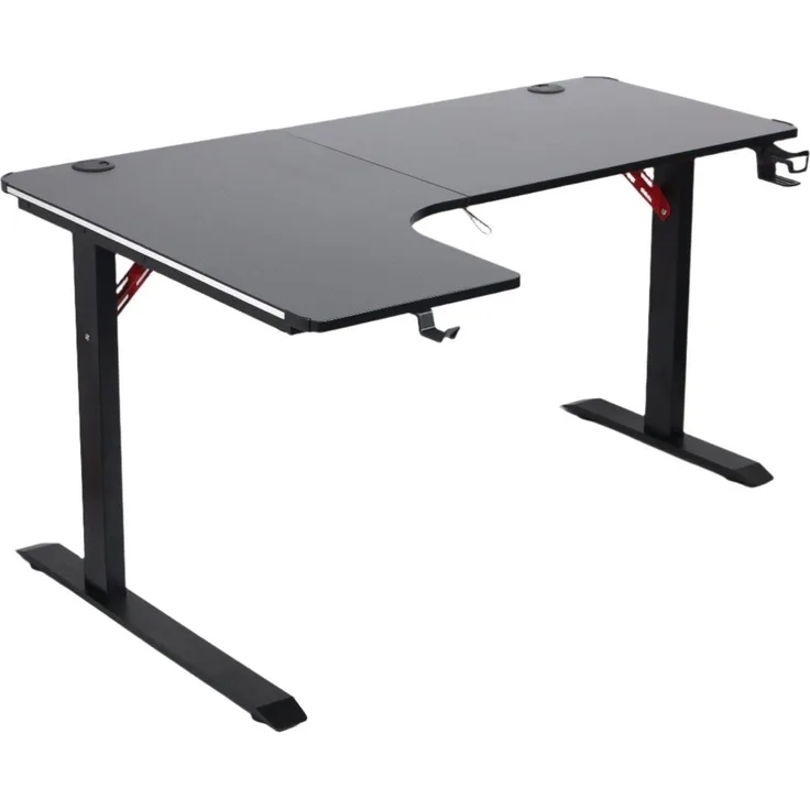 Todeco L-förmiger Gaming-Computertisch mit LED-Leuchten, Eckschreibtisch 160 x 100cm Gaming Schreibtisch, PC Tisch Gaming mit Kohlefaseroberfläche, mit Kopfhörerhaken Getränkehalter