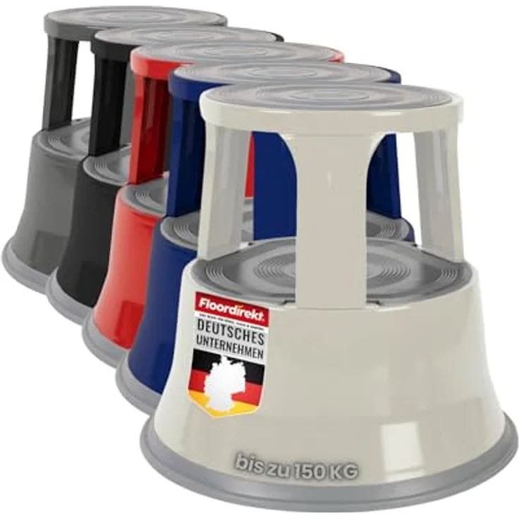 Floordirekt Rollhocker, Tritthocker, Elefantenfuß - Hocker aus Stahl bis 150kg Tragkraft für Büro oder Gewerbe (Lichtgrau, Metall) – Bild 1