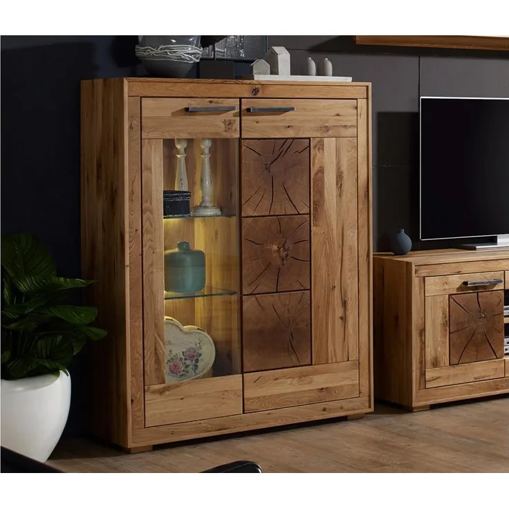 Highboard 1 GAJA Schrank Wildeiche massiv natur geölt mit Hirnholz