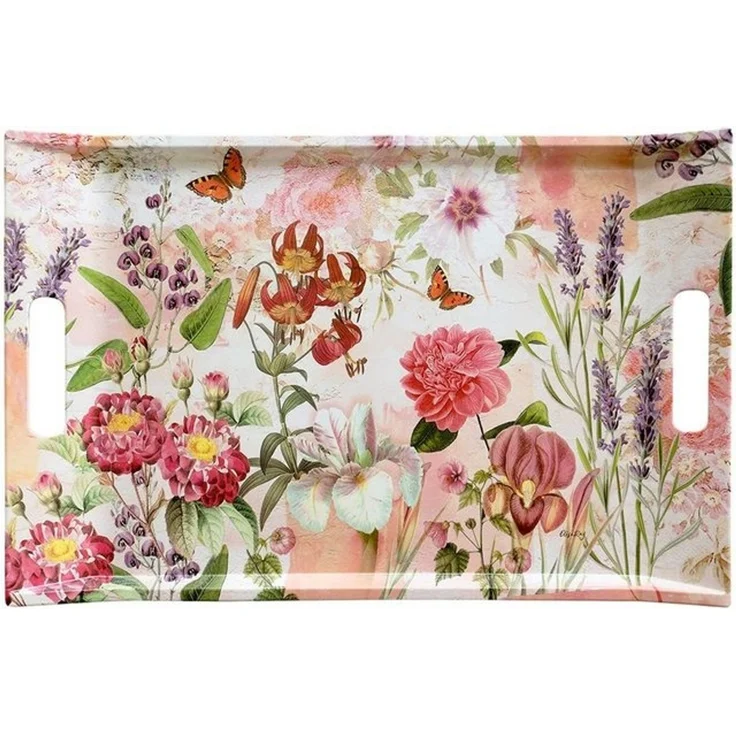 Lashuma Tablett Wildblumen, Melamin, (1-tlg), Rosa Frühstückstablett Kunststoff 54x35 cm – Bild 4