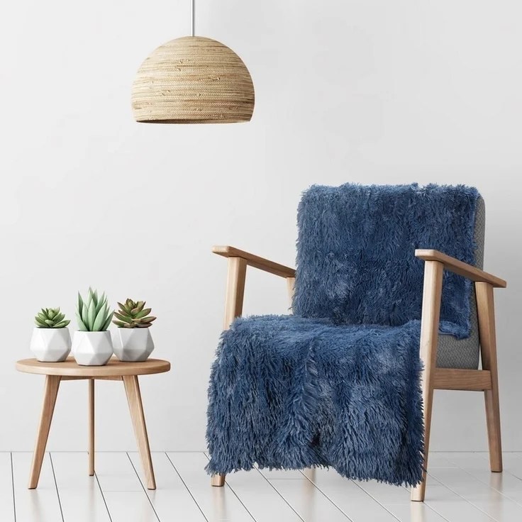 Flauschige Decke Wohndecke Kunstfell Überwurf Sofadecke Kniedecke Tifany 1 170X210 cm dunkelblau – Bild 2
