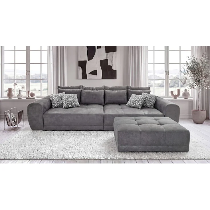 Big-Sofa XXL 306 cm Federkern Lounge Couch mit Bezug aus Mikrofaserstoff in Grau – Bild 3