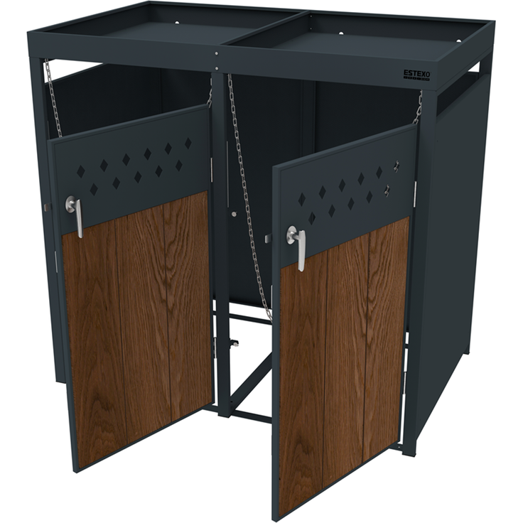 Mülltonnenbox Müllbox Mülltonnenverkleidung 2 Türen Box Pflanzdach Anthrazit – Bild 10
