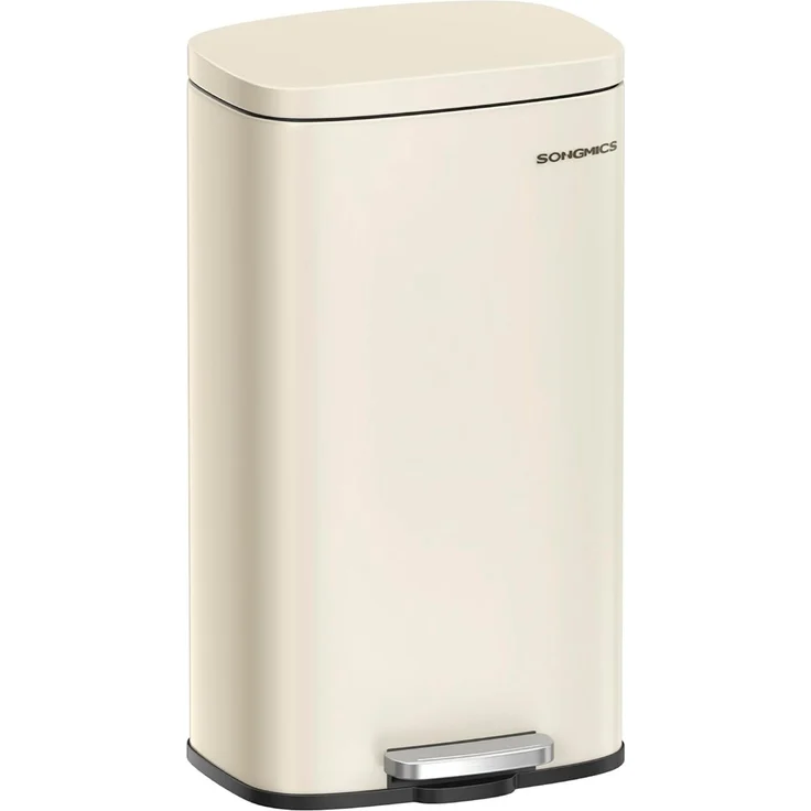 Songmics Mülleimer, geruchsdicht, Edelstahl, 30 Liter, Sandbeige – Bild 1
