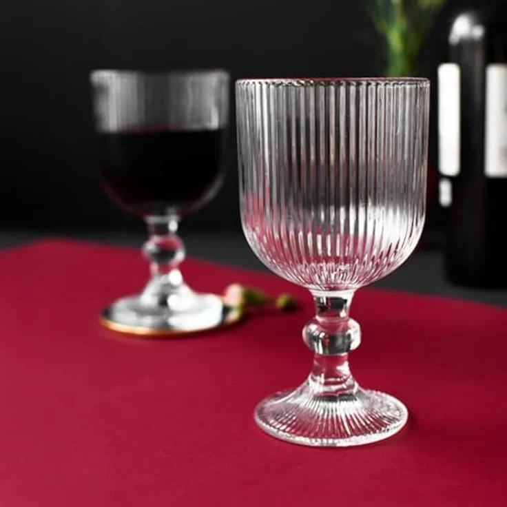 6 gerillte Weingläser aus Glas 370 ml Weinglas Set für Rotwein und Weißwein elegantes Design spülmaschinengeeignet – Bild 2