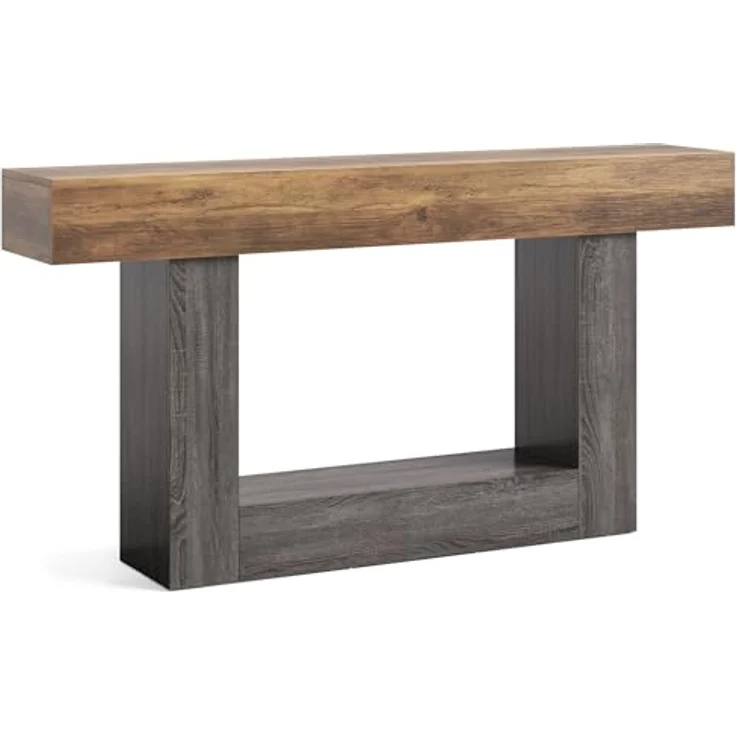 LITTLE TREE Konsolentisch, 160 cm lang, 2-stöckig, Bauernhaus-Sofatisch hinter der Couch, großer schmaler Eingangstisch für Wohnzimmer, Flur, Foyertisch aus Holz mit robuster Basis, rustikales Braun – Bild 10