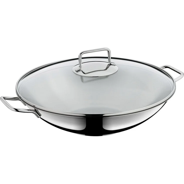 WMF Macao Wok Induktion 2-teilig, Wokpfanne 36 cm mit Glasdeckel, Wok für Induktion, Cromargan Edelstahl poliert, unbeschichtet – Bild 1