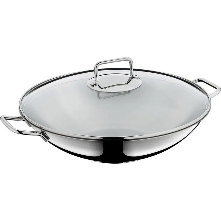 WMF Macao Wok Induktion 2-teilig, Wokpfanne 36 cm mit Glasdeckel, Wok für Induktion, Cromargan Edelstahl poliert, unbeschichtet