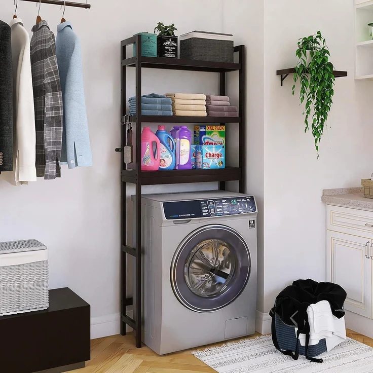 Toilettenregal Bambus Waschmaschinenregal 63x26x170cm Dunkelbraun – Bild 4