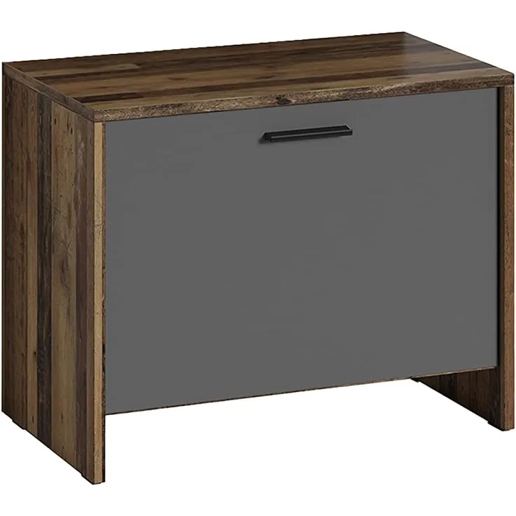 byLIVING Sitzbank BEN / Schuhschrank in Old Wood dunkelbraun / Front anthrazit / kleine Flur-Kommode mit Klappe und Einlegeboden / B 60, H 48, T 35 cm