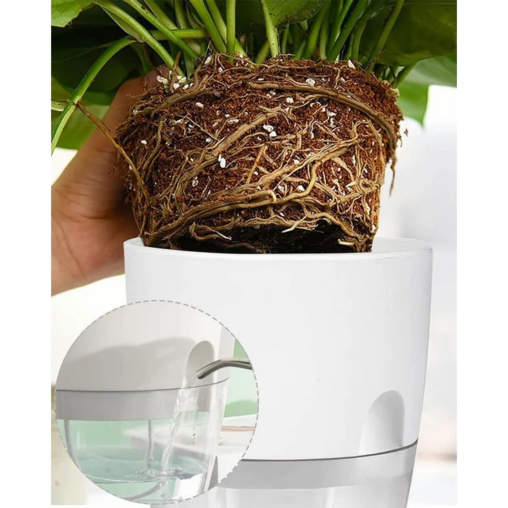 SURFOU Kräutertopf Blumentopf Selbstbewässerungstopf Pflanzentopf küche 3er-set Plantpot (Mit Wasserreservoir mit Bewässerungsseil sorgt, Wasserstandsanzeige, Robuster Kunststoff, hitze- und kälteresistent, Kräutertopf für Zimmerpflanzen, Blumen und Kr... – Bild 3