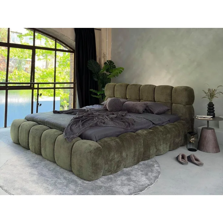 Compleo Polsterbett Cloud Bett, Bett mit gepolstertem Kopfteil ELVA (Chenille-Stoff), Schlafzimmer Bett modern, Doppelbett gepolstert, Wolkenbett