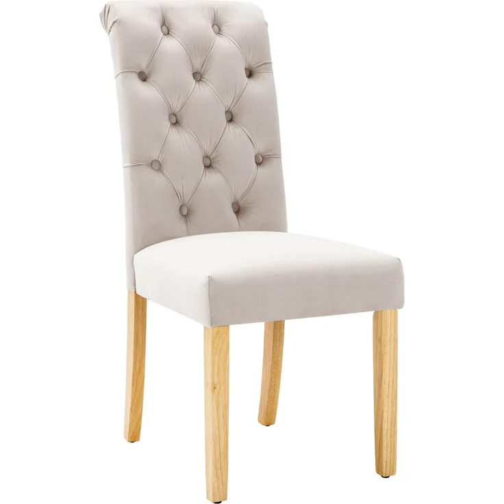 Esszimmerstuhl 4er-Set, Samt mit Eichenbeinen & Knopfheftung, 100 x 63 x 43, Beige – Bild 8