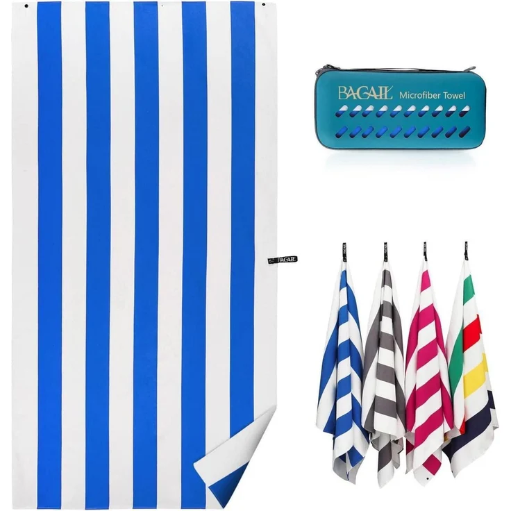 Strandtuch Mikrofaser saugfähig Streifen Blau XXL 180x90cm – Bild 1