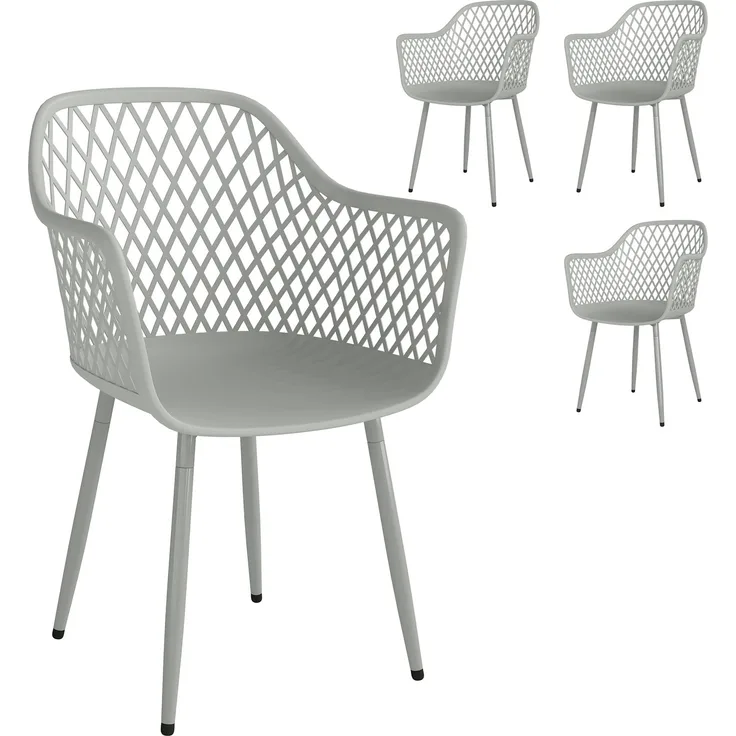 MELAYR, Gartenstuhl 4er Set UV-beständige Gartenstühle aus Kunststoff mit Armlehne Rückenlehne 56 x 51 x 84 cm Grau