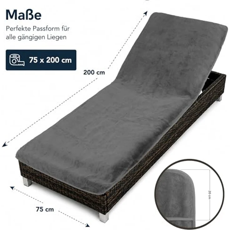 Brandsseller Schonbezug für Gartenliege, Strandliegenauflage, Frottee Schonbezug, 100% Baumwolle (ca. 75x200 cm, Anthrazit) – Bild 3