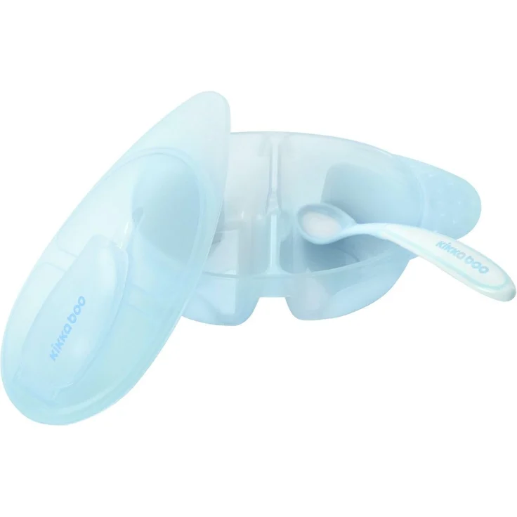 Kikkaboo Kinderschüssel Tasty Doppelkammer, Löffel, Deckel, großes Fach 150 ml blau – Bild 4