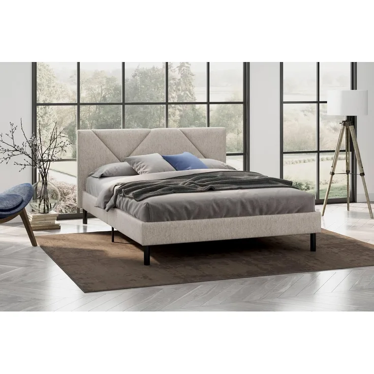 Dmora - Einhalbbett Zeffirio, Struktur des Lagerbetts, Sommier mit Abdeckung, Bettrahmen aus Stoff, Geeignet für eine Matratze 120x190 cm, Beige