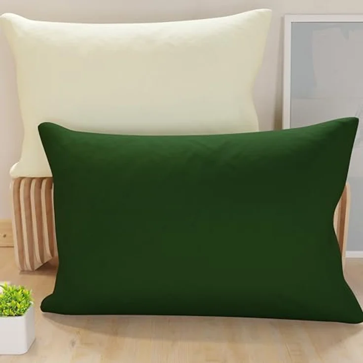 PETTI Artigiani Italiani 2er-Set Wende-Kissenbezüge 80x40 cm, hypoallergene Mikrofaser, Double-Face Olivgrün Creme