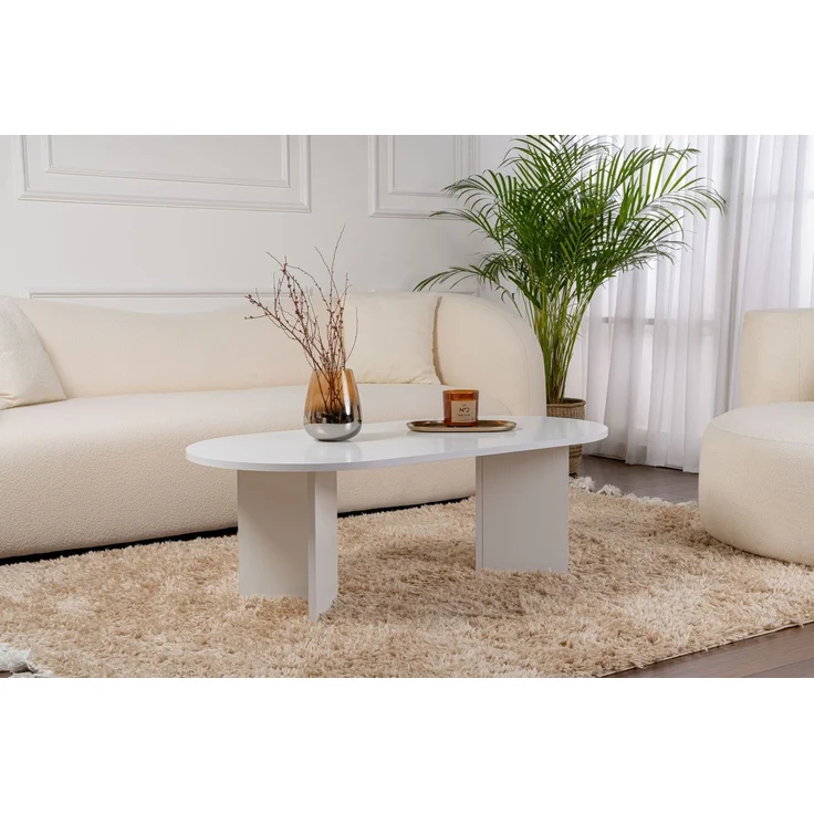 Hanah Home Stylish White Coffee Table, 119 x 60 x 39.8 cm | 100% Melamine Coated Particle Board, 18 mm Thick | Modern Design for Living Room & Lounge – Bild 6