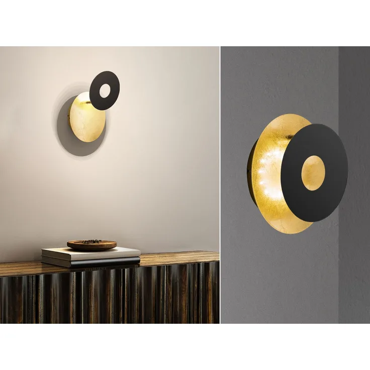 Fischer & Honsel 30481 LED Wandleuchte Hennes rund blattgoldfarben schwarz 3000K