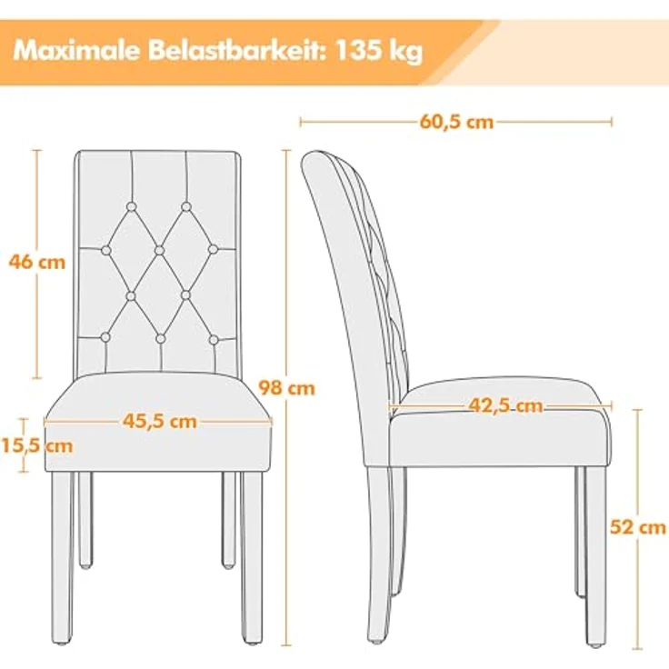 Yaheetech Esszimmerstühle 2X Küchenstuhl mit hoher Rückenlehne Retro Braun – Bild 3