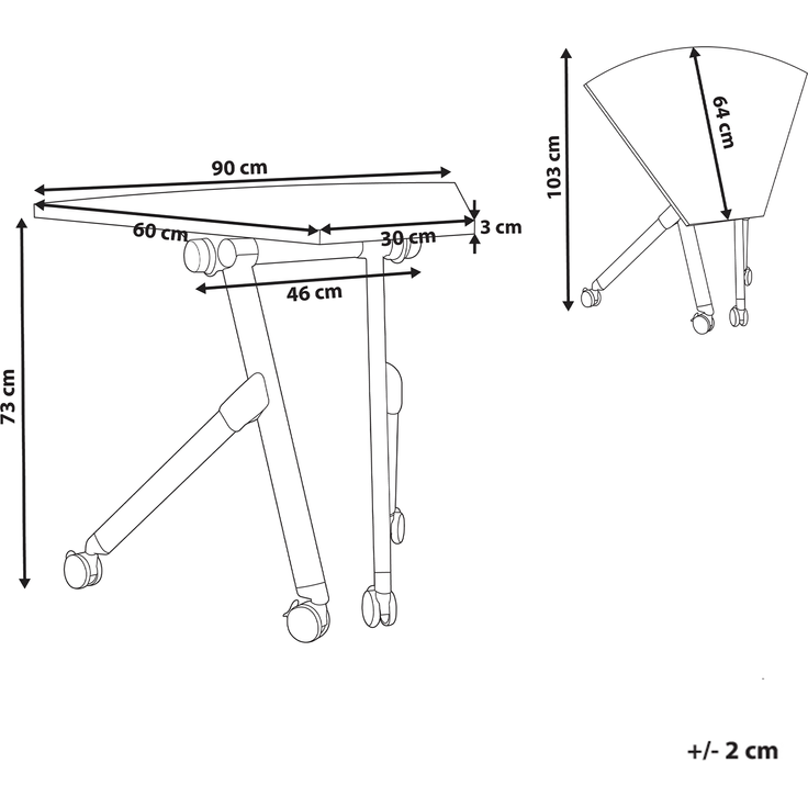 Klappbares Eck-Schreibtischmodul BENDI Weiß 90 cm 64 cm – Bild 2