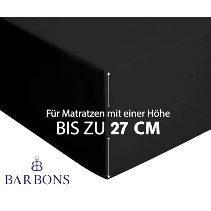 BARBONS Spannbettlaken 90x200 cm - 100% Baumwolle Spannbetttuch Oeko-TEX Zertifiziert Bettlaken Jersey Bettwaren und Bettbezug für Boxspringbett und Dicke Matratzen bis 27 cm - Schwarz 90x200 – Bild 4