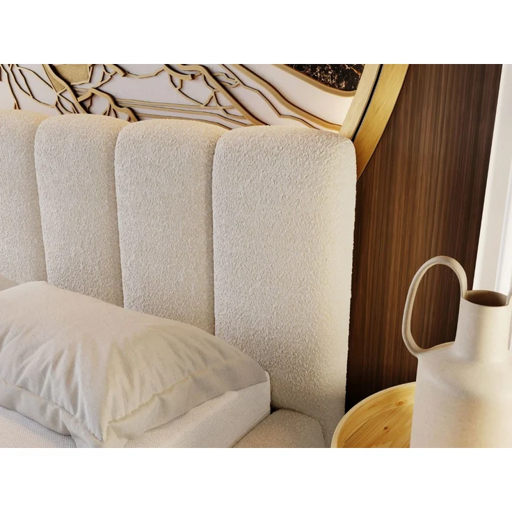 GRAINGOLD Cloud Bett 160x200, Polsterbett ohne Bettkasten, Bouclé-Stoff, mit Lattenrost, Beige – Bild 6