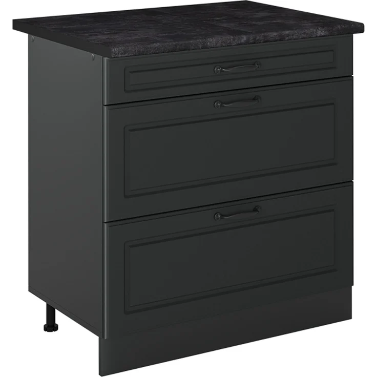 Küchenunterschrank R-Line Anthrazit Landhaus/Anthrazit 80 cm mit 3 Schubladen Arbeitsplatte Anthrazit Vicco – Bild 1