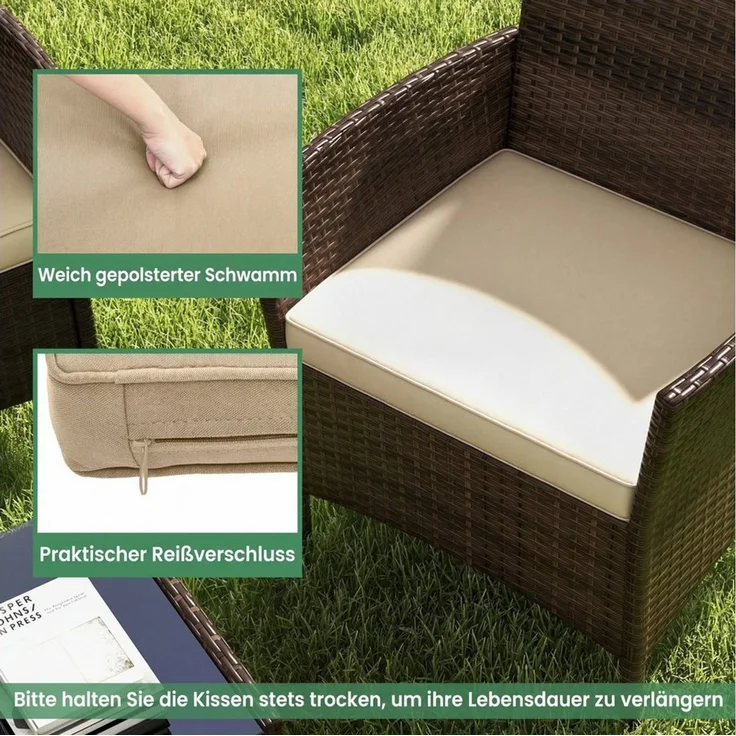 KOMFOTTEU Balkonset, Gartenmöbel Set mit 2-Sitzer Sofa, Tisch & 2 Stühlen – Bild 3