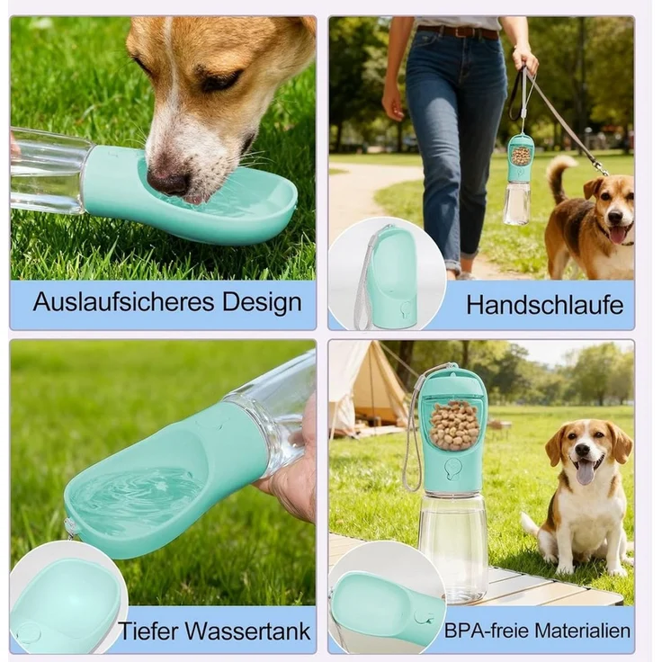 TUWENA Futternapf Trinkflasche Hunde für Unterwegs 330ml, Trinkfutterspender Haustiere, 2-in-1 mit Futterfach, doppelt leckdicht, kompakt, spülmaschinenfest – Bild 3