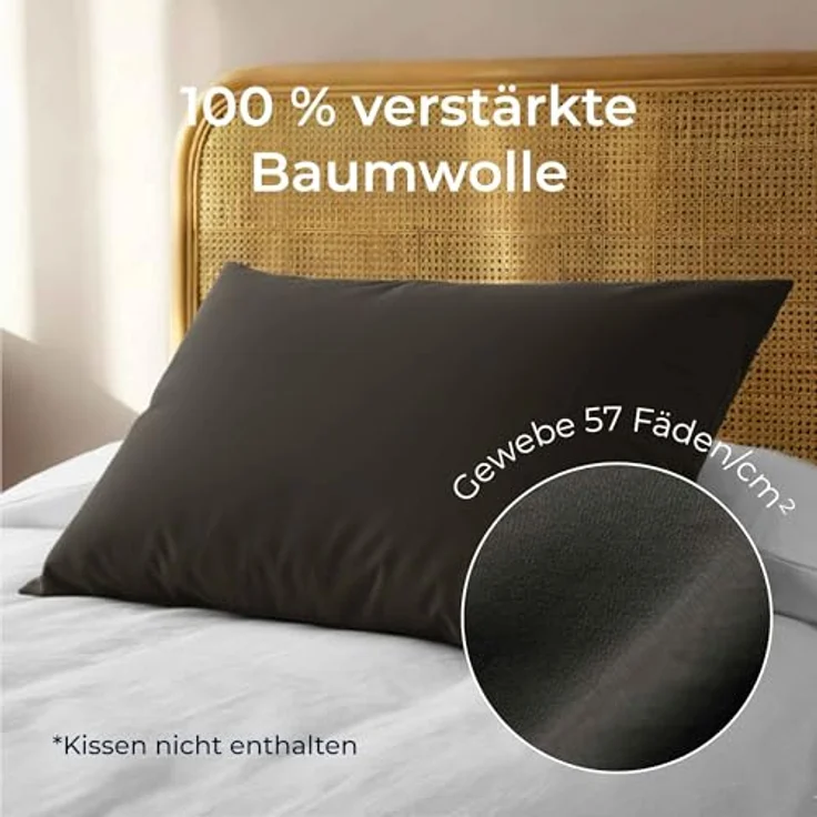 Kissenbezug 50x70 Renforcé Baumwolle (2er-Set) - Anthrazit - Dicht gewebt mit 57 Fäden/cm² - Kissenbezug 70x50 cm - Oeko Tex Zertifiziert - Dreamzie – Bild 4