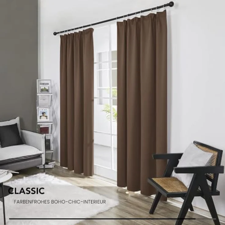 Deconovo Blickdichte Vorhänge mit Kräuselband Gardinen Extra Lange Braun | 2er Set, H 290 x B 140 cm, Thermogardine, Wohnzimmer und Schlafzimmer Gardinen, für Thermal Curtains, Übergardinen – Bild 4