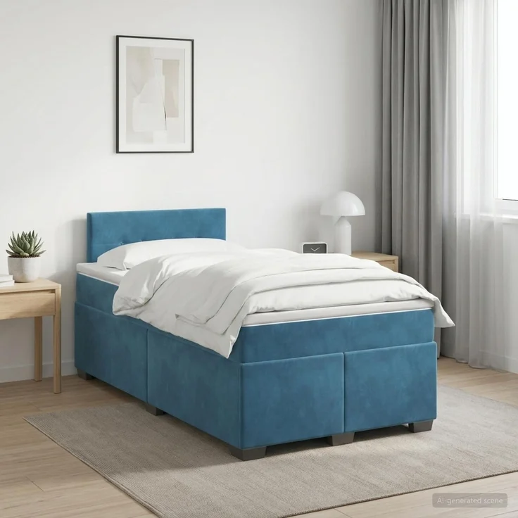 vidaXL Boxspringbett mit Matratze Blau 120 x 190 cm Samt 3450678 – Bild 1