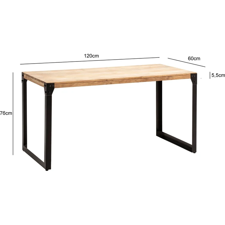 Esszimmertisch 120x60x76cm Akazie Massivholz Metallbeine Industrial Rechteckig – Bild 6