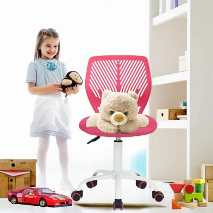 FurnitureR Kinder Schreibtischstuhl, Verstellbarer Höhendrehstuhl mit kleinem Loch Rückenlehne Design, geeignet für Kinderzimmer oder Arbeitszimmer, Rosa – Bild 6