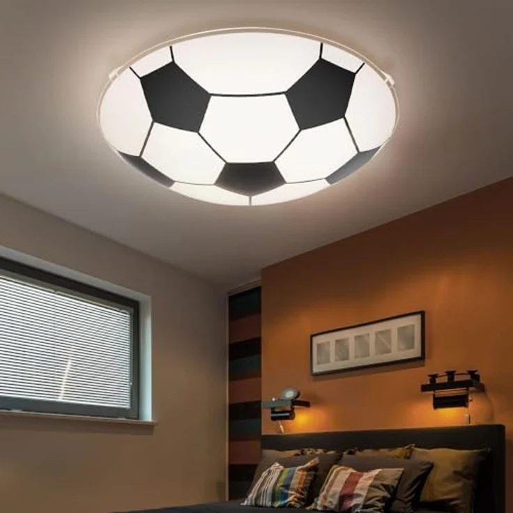 Smart Home RGB LED Deckenlampe, Fußball-Design, Glas, schwarz weiß – Bild 4