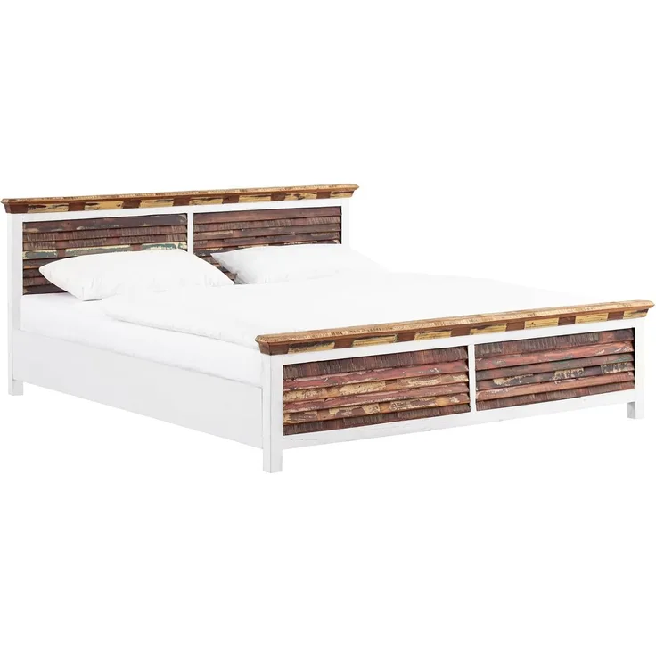Holzbett 180x200 weiß massivum Perth Landhausbett Altholz rustikal Doppelbett Shabby-Chic Massivholzbett Schlafzimmermöbel