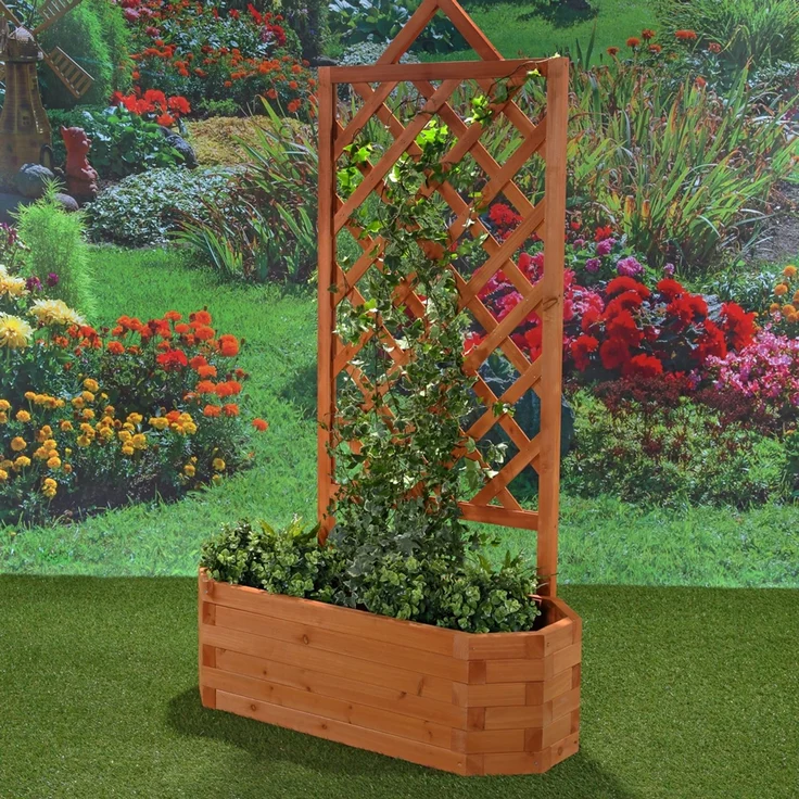 Spalier mit Blumenkasten Rankgitter Rosengitter Rankhilfe Rankkasten Rosen braun – Bild 2