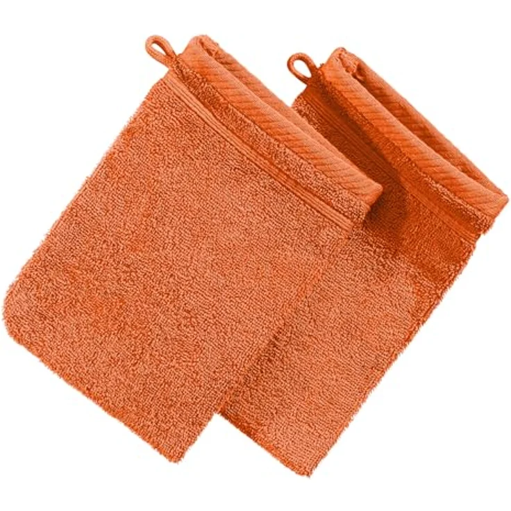 Erwin Müller Waschhandschuh Waschhandschuh "Heidelberg" 2er-Pack, Frottier (2-St), Walk-Frottier Uni, Orange – Bild 2