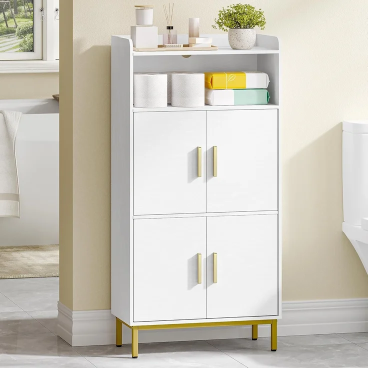Badezimmerschrank, Badschrank, Küchenschrank, Aufbewahrungsschrank, 4 Türen und 1 offener Bereich, Verstellbare Ablage, Badezimmer, Wohnzimmer, Arbeitszimmer, 30 x 60 x 120 cm, Weiß – Bild 7