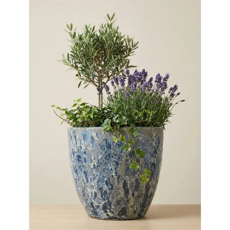 Keramik Blumentopf Eggpot Lava Blau Ø 21cm- Struktur Übertopf geschliffen Unikat – Bild 5