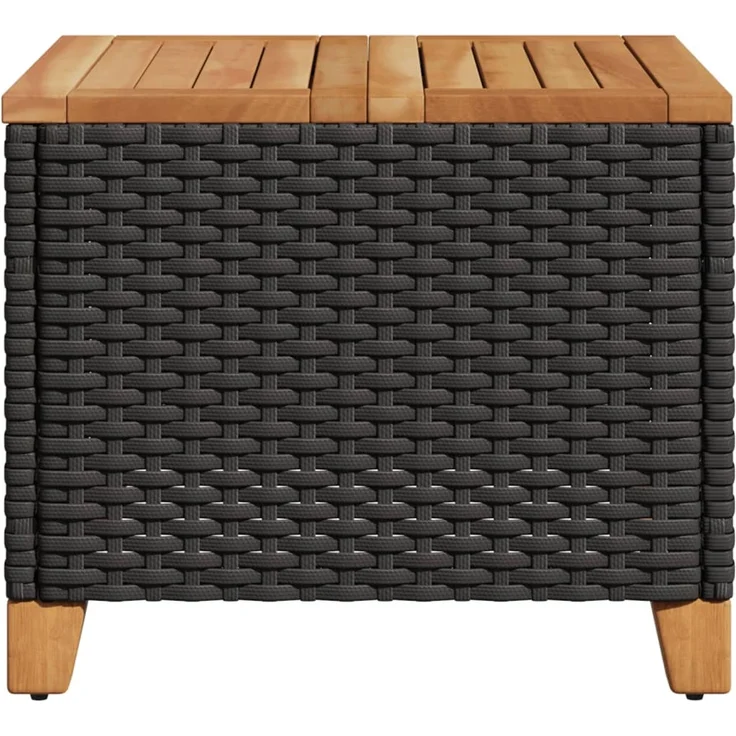 Gartentisch, Beistelltisch, Balkontisch Schwarz 45x45x37 cm Poly Rattan Akazienholz – Bild 6