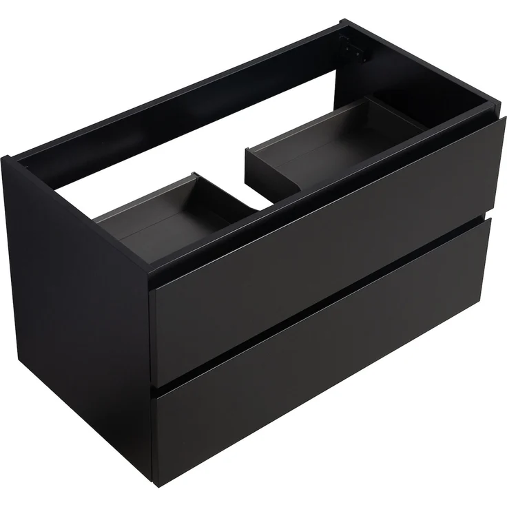 Badplaats Waschbeckenunterschrank Angela 90 x 48 cm Schwarz Matt - Hängender Badezimmerschrank mit 2 Schubladen, Vormontiert und mit Soft-Close – Bild 4