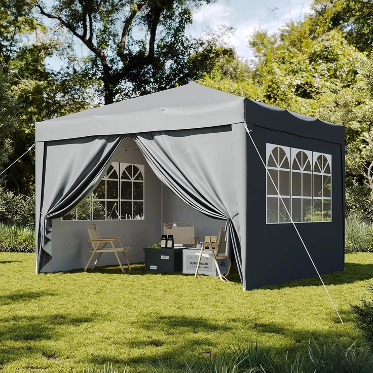 Aoxun Pop Up Pavillon 3x3 Wasserdicht mit 4 Seitenwänden, Metallrahmen-Schutzzelt, Höhe Verstellbar, 3mx3m Faltpavillon mit Tragetasche für Camping Party, Grau – Bild 9